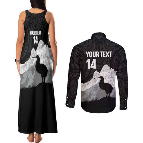 New Zealand South Island Football Custom Couples Matching Tank Maxi Dress and Long Sleeve Button Shirt Aoraki Mount Cook With Kiwi Maori Pattern