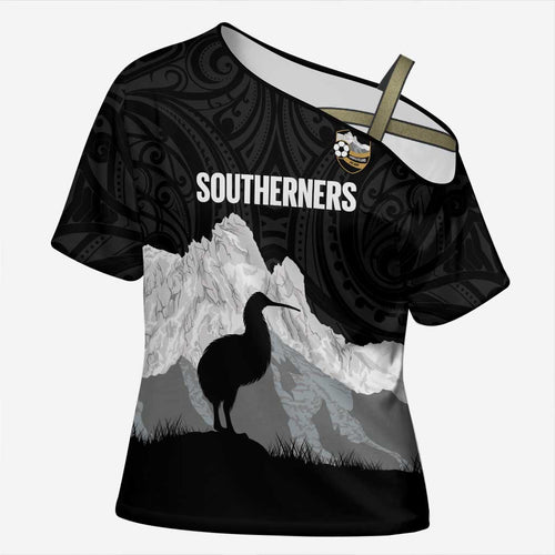 New Zealand South Island Football Custom Cross Shoulder Shirt Aoraki Mount Cook With Kiwi Maori Pattern