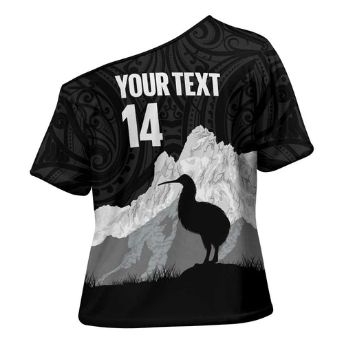 New Zealand South Island Football Custom Cross Shoulder Shirt Aoraki Mount Cook With Kiwi Maori Pattern