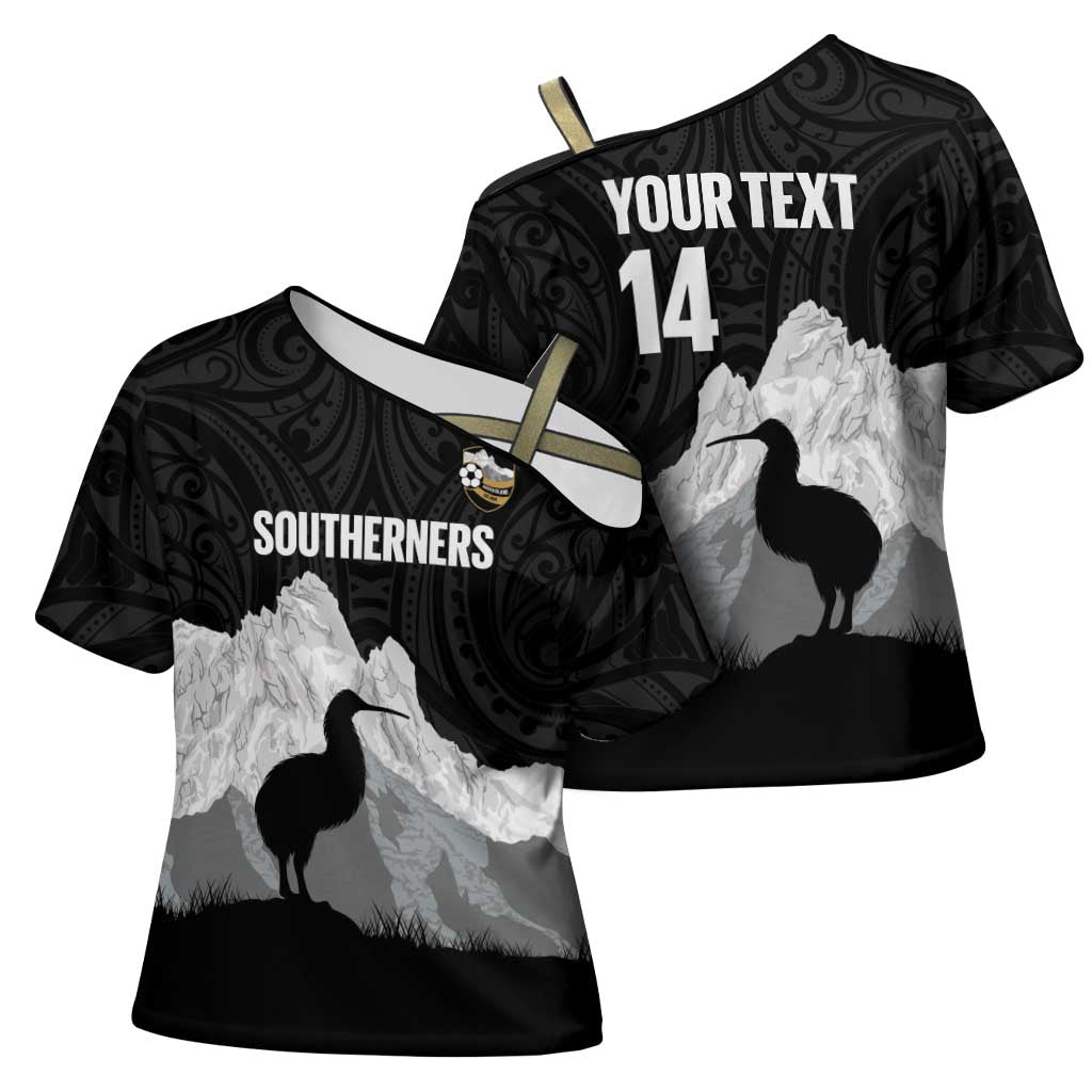 New Zealand South Island Football Custom Cross Shoulder Shirt Aoraki Mount Cook With Kiwi Maori Pattern