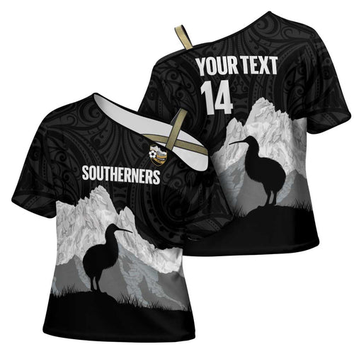 New Zealand South Island Football Custom Cross Shoulder Shirt Aoraki Mount Cook With Kiwi Maori Pattern