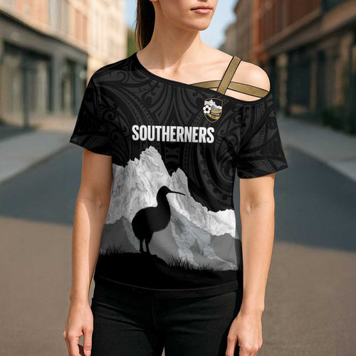 New Zealand South Island Football Custom Cross Shoulder Shirt Aoraki Mount Cook With Kiwi Maori Pattern