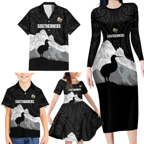 New Zealand South Island Football Custom Family Matching Long Sleeve Bodycon Dress and Hawaiian Shirt Aoraki Mount Cook With Kiwi Maori Pattern