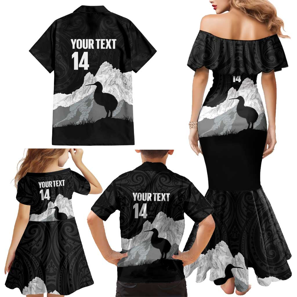 New Zealand South Island Football Custom Family Matching Mermaid Dress and Hawaiian Shirt Aoraki Mount Cook With Kiwi Maori Pattern