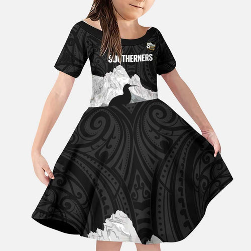 New Zealand South Island Football Custom Family Matching Off The Shoulder Long Sleeve Dress and Hawaiian Shirt Aoraki Mount Cook With Kiwi Maori Pattern