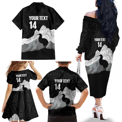 New Zealand South Island Football Custom Family Matching Off The Shoulder Long Sleeve Dress and Hawaiian Shirt Aoraki Mount Cook With Kiwi Maori Pattern