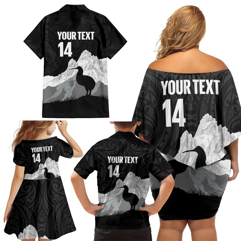 New Zealand South Island Football Custom Family Matching Off Shoulder Short Dress and Hawaiian Shirt Aoraki Mount Cook With Kiwi Maori Pattern
