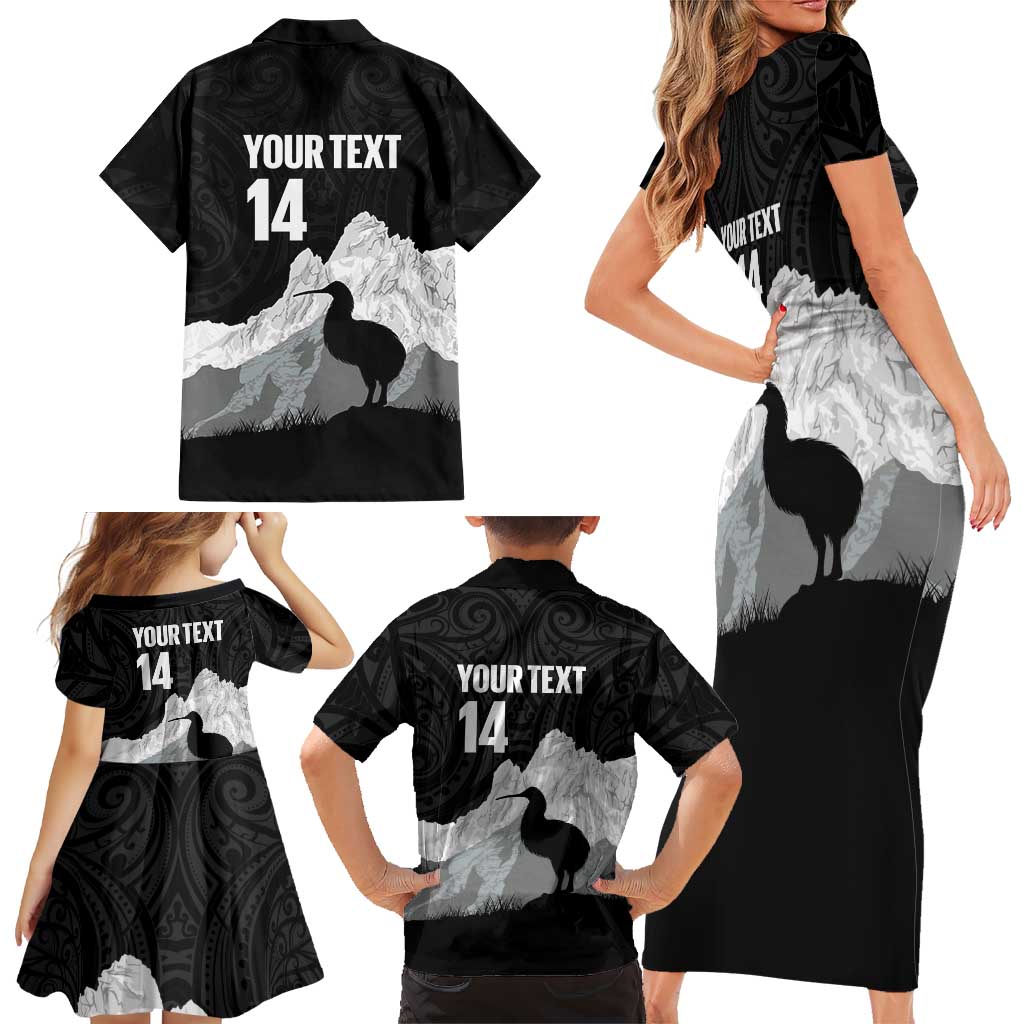 New Zealand South Island Football Custom Family Matching Short Sleeve Bodycon Dress and Hawaiian Shirt Aoraki Mount Cook With Kiwi Maori Pattern