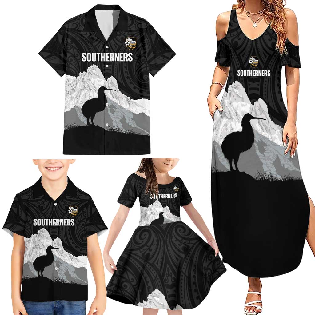 New Zealand South Island Football Custom Family Matching Summer Maxi Dress and Hawaiian Shirt Aoraki Mount Cook With Kiwi Maori Pattern