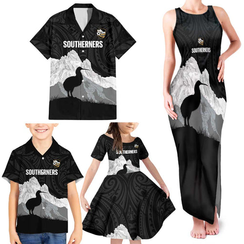 New Zealand South Island Football Custom Family Matching Tank Maxi Dress and Hawaiian Shirt Aoraki Mount Cook With Kiwi Maori Pattern