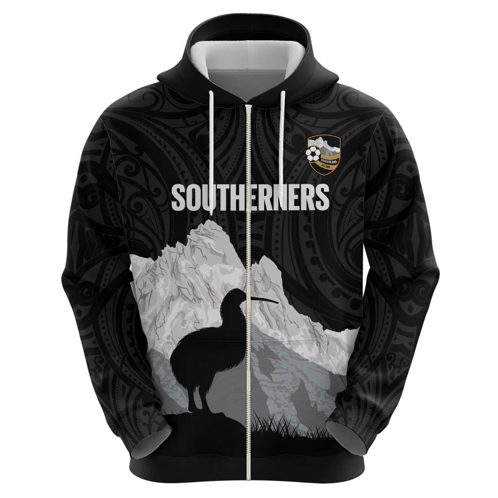 New Zealand South Island Football Custom Hoodie Aoraki Mount Cook With Kiwi Maori Pattern