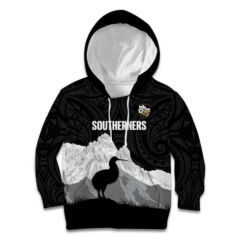 New Zealand South Island Football Custom Kid Hoodie Aoraki Mount Cook With Kiwi Maori Pattern