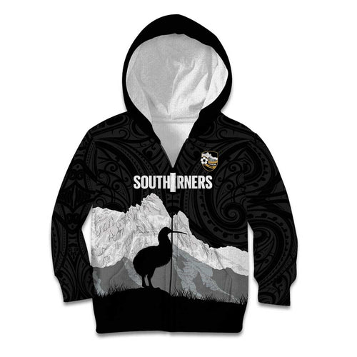 New Zealand South Island Football Custom Kid Hoodie Aoraki Mount Cook With Kiwi Maori Pattern