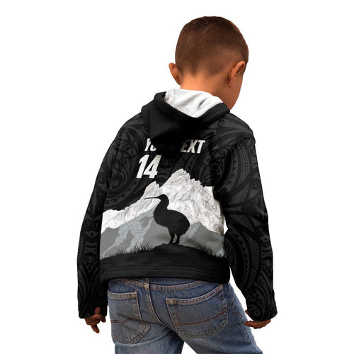 New Zealand South Island Football Custom Kid Hoodie Aoraki Mount Cook With Kiwi Maori Pattern