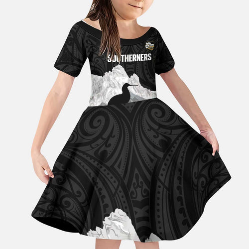 New Zealand South Island Football Custom Kid Short Sleeve Dress Aoraki Mount Cook With Kiwi Maori Pattern