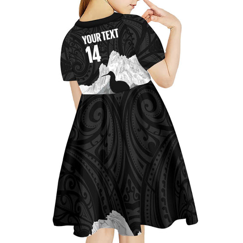 New Zealand South Island Football Custom Kid Short Sleeve Dress Aoraki Mount Cook With Kiwi Maori Pattern