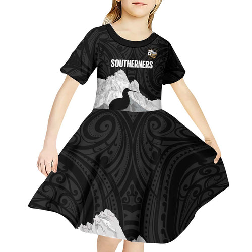 New Zealand South Island Football Custom Kid Short Sleeve Dress Aoraki Mount Cook With Kiwi Maori Pattern