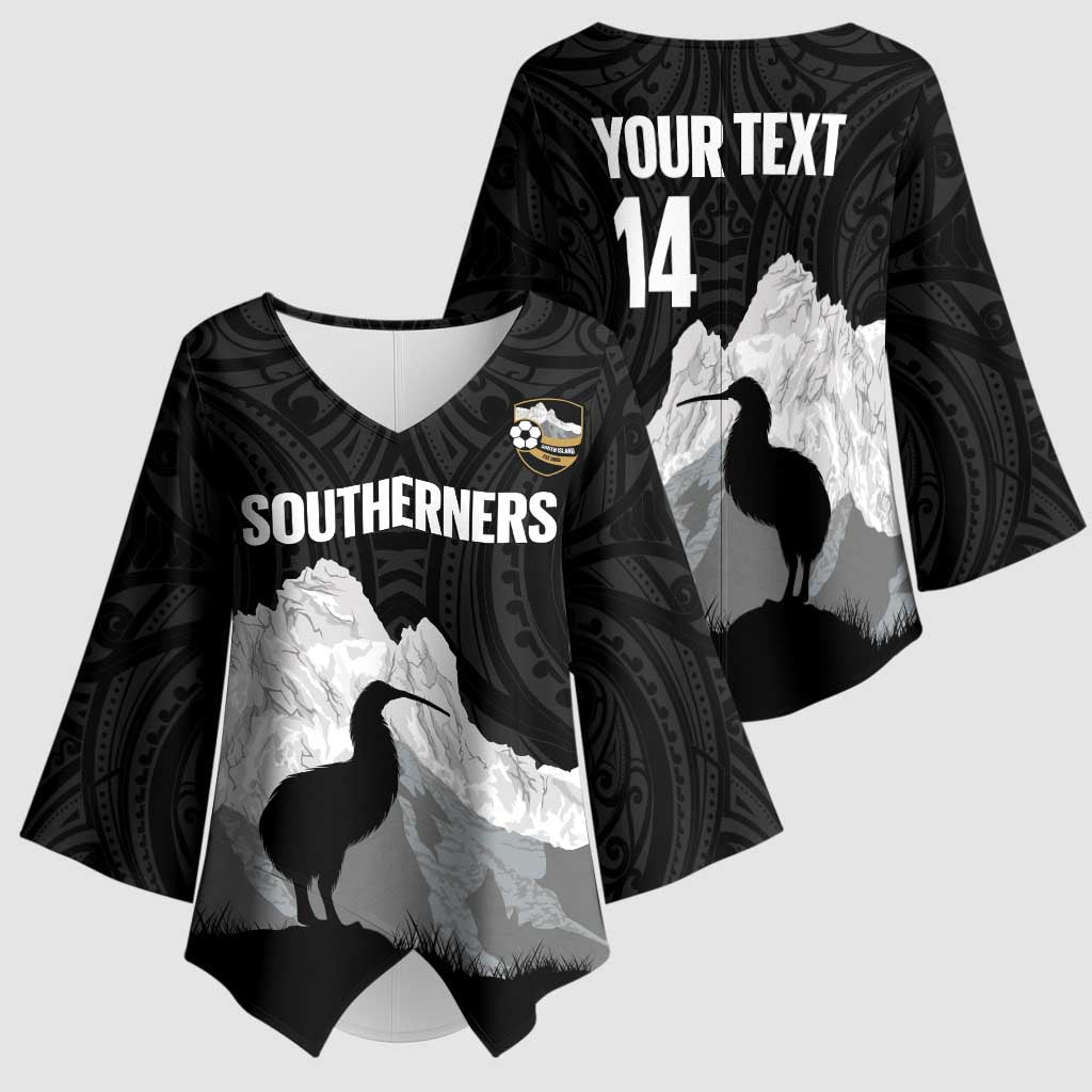 New Zealand South Island Football Custom Kimono Sleeve Blouse Aoraki Mount Cook With Kiwi Maori Pattern