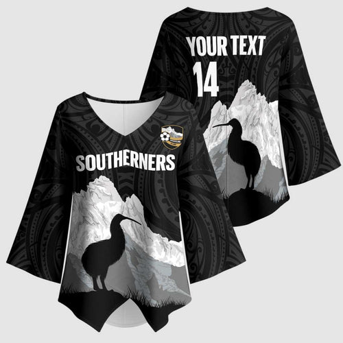 New Zealand South Island Football Custom Kimono Sleeve Blouse Aoraki Mount Cook With Kiwi Maori Pattern