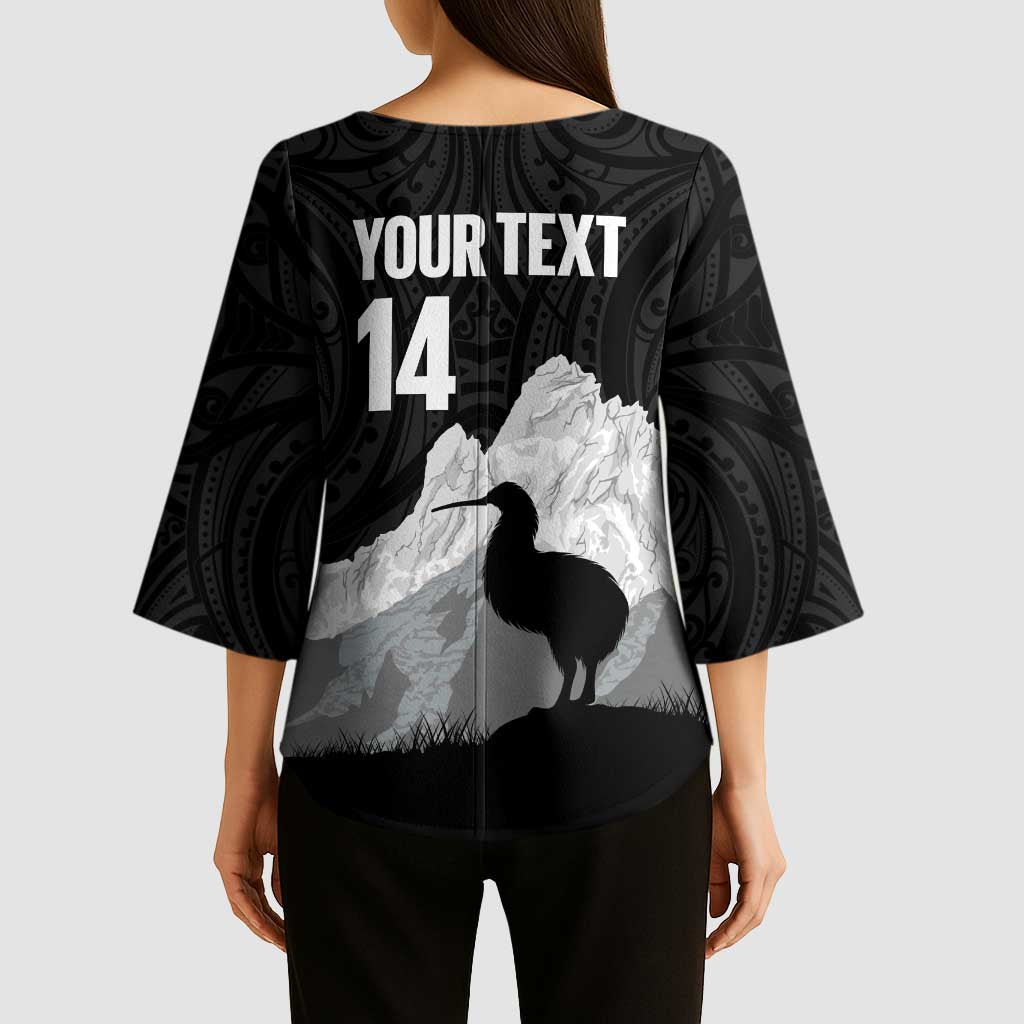 New Zealand South Island Football Custom Kimono Sleeve Blouse Aoraki Mount Cook With Kiwi Maori Pattern