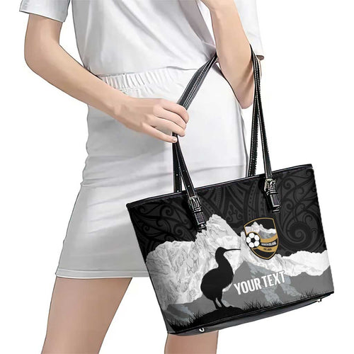 New Zealand South Island Football Custom Leather Tote Bag Aoraki Mount Cook With Kiwi Maori Pattern