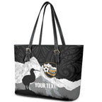 New Zealand South Island Football Custom Leather Tote Bag Aoraki Mount Cook With Kiwi Maori Pattern