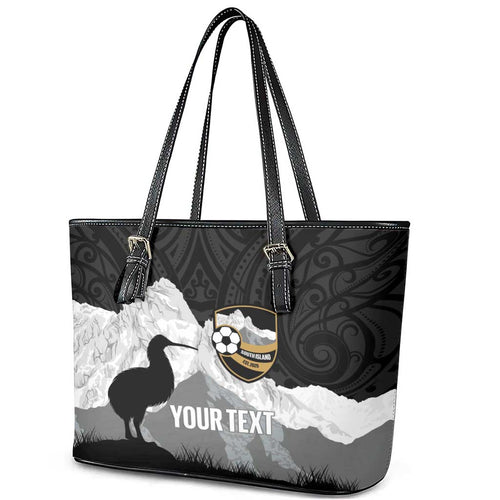 New Zealand South Island Football Custom Leather Tote Bag Aoraki Mount Cook With Kiwi Maori Pattern
