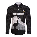 New Zealand South Island Football Custom Long Sleeve Button Shirt Aoraki Mount Cook With Kiwi Maori Pattern