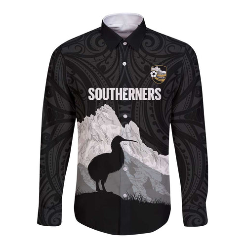 New Zealand South Island Football Custom Long Sleeve Button Shirt Aoraki Mount Cook With Kiwi Maori Pattern