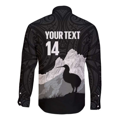 New Zealand South Island Football Custom Long Sleeve Button Shirt Aoraki Mount Cook With Kiwi Maori Pattern