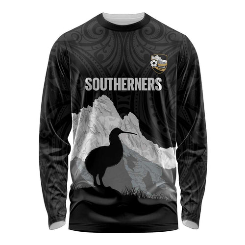 New Zealand South Island Football Custom Long Sleeve Shirt Aoraki Mount Cook With Kiwi Maori Pattern