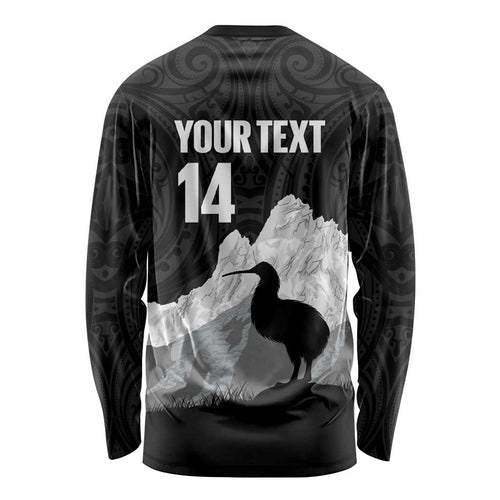 New Zealand South Island Football Custom Long Sleeve Shirt Aoraki Mount Cook With Kiwi Maori Pattern