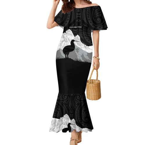 New Zealand South Island Football Custom Mermaid Dress Aoraki Mount Cook With Kiwi Maori Pattern