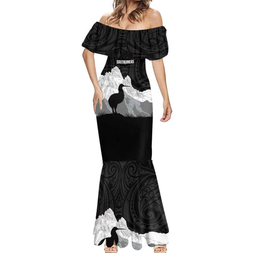 New Zealand South Island Football Custom Mermaid Dress Aoraki Mount Cook With Kiwi Maori Pattern