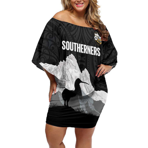 New Zealand South Island Football Custom Off Shoulder Short Dress Aoraki Mount Cook With Kiwi Maori Pattern