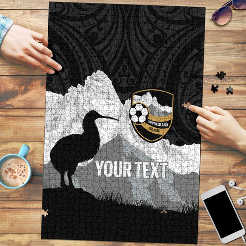 New Zealand South Island Football Custom Puzzle Aoraki Mount Cook With Kiwi Maori Pattern