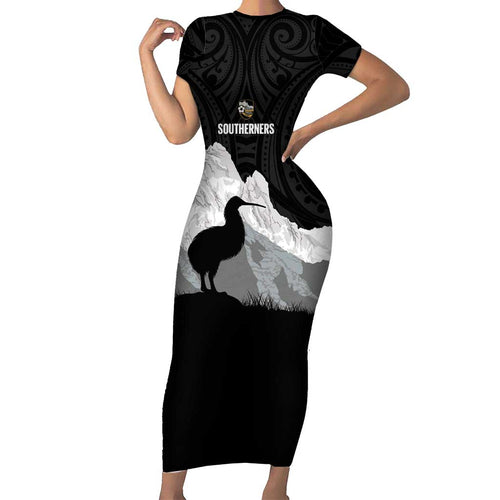 New Zealand South Island Football Custom Short Sleeve Bodycon Dress Aoraki Mount Cook With Kiwi Maori Pattern