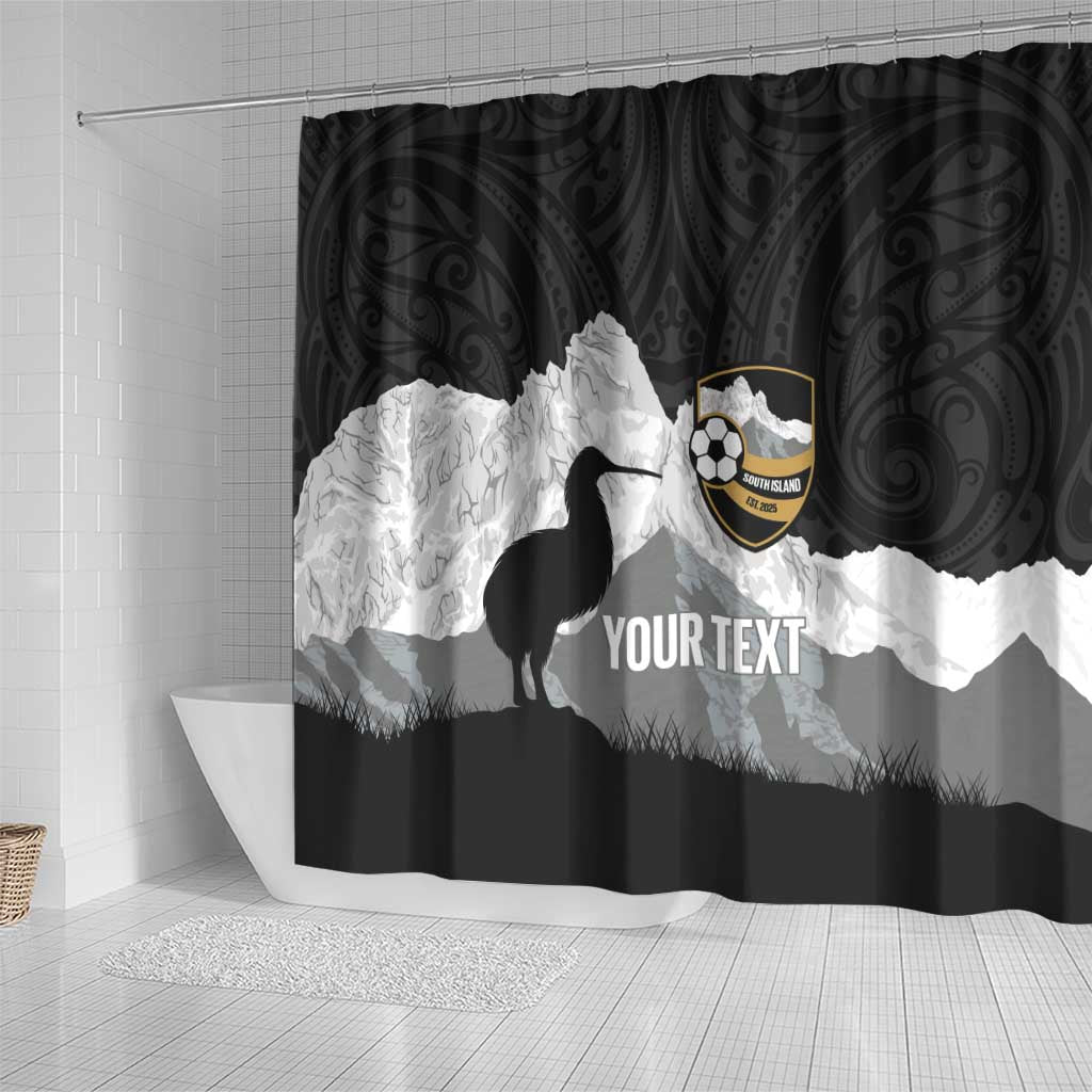 New Zealand South Island Football Custom Shower Curtain Aoraki Mount Cook With Kiwi Maori Pattern