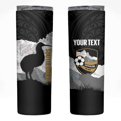 New Zealand South Island Football Custom Skinny Tumbler Aoraki Mount Cook With Kiwi Maori Pattern