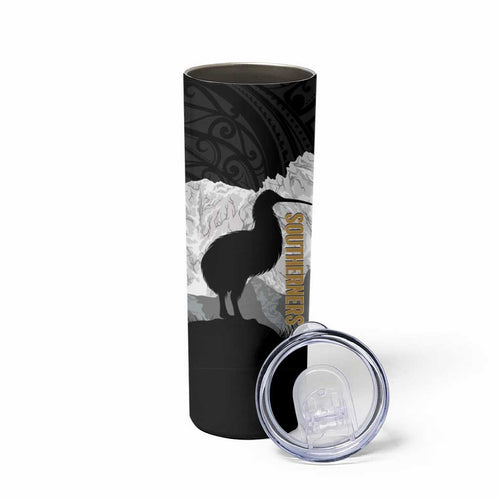New Zealand South Island Football Custom Skinny Tumbler Aoraki Mount Cook With Kiwi Maori Pattern