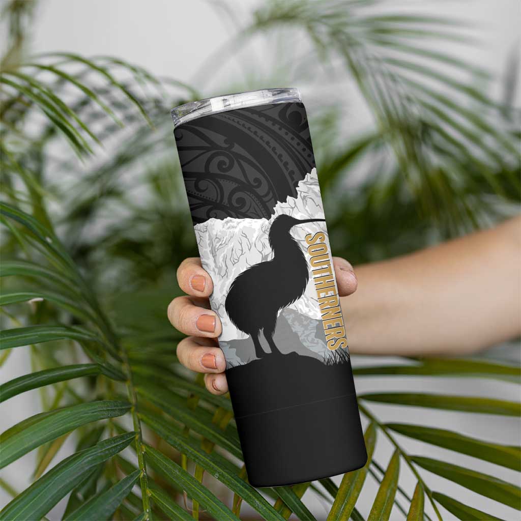 New Zealand South Island Football Custom Skinny Tumbler Aoraki Mount Cook With Kiwi Maori Pattern