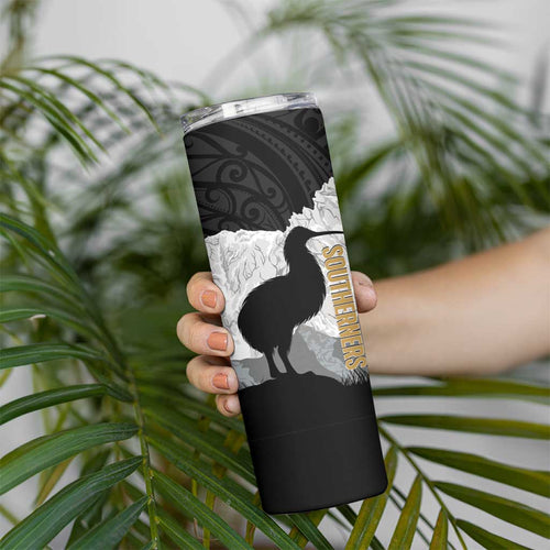 New Zealand South Island Football Custom Skinny Tumbler Aoraki Mount Cook With Kiwi Maori Pattern