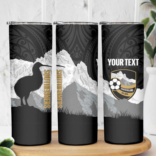 New Zealand South Island Football Custom Skinny Tumbler Aoraki Mount Cook With Kiwi Maori Pattern