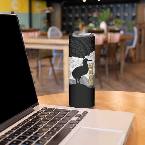 New Zealand South Island Football Custom Skinny Tumbler Aoraki Mount Cook With Kiwi Maori Pattern
