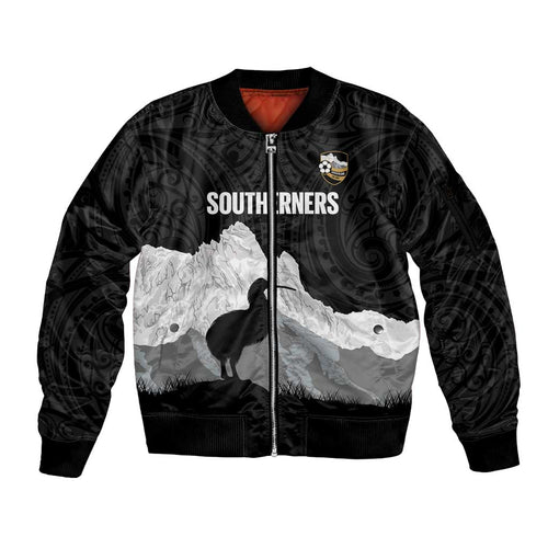 New Zealand South Island Football Custom Sleeve Zip Bomber Jacket Aoraki Mount Cook With Kiwi Maori Pattern
