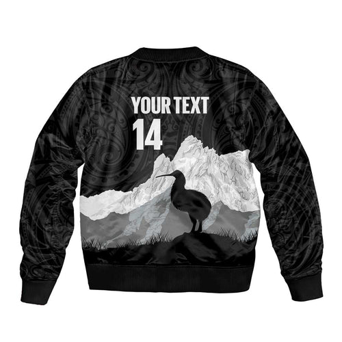 New Zealand South Island Football Custom Sleeve Zip Bomber Jacket Aoraki Mount Cook With Kiwi Maori Pattern