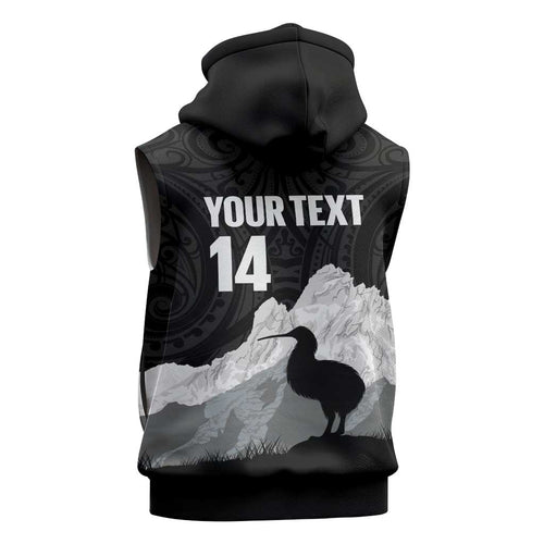 New Zealand South Island Football Custom Sleeveless Hoodie Aoraki Mount Cook With Kiwi Maori Pattern