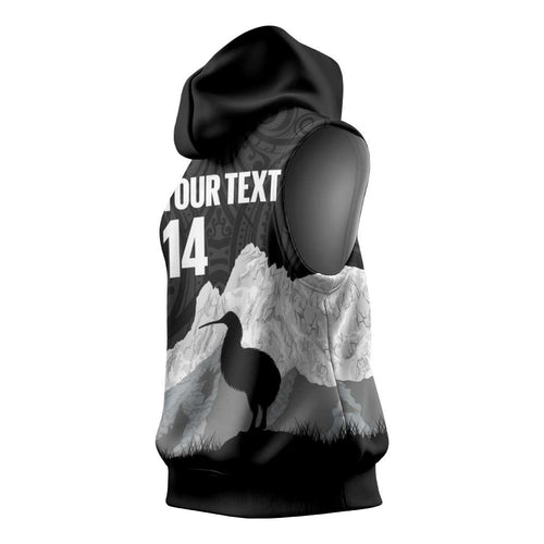 New Zealand South Island Football Custom Sleeveless Hoodie Aoraki Mount Cook With Kiwi Maori Pattern