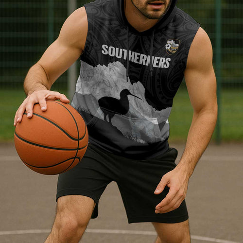 New Zealand South Island Football Custom Sleeveless Hoodie Aoraki Mount Cook With Kiwi Maori Pattern