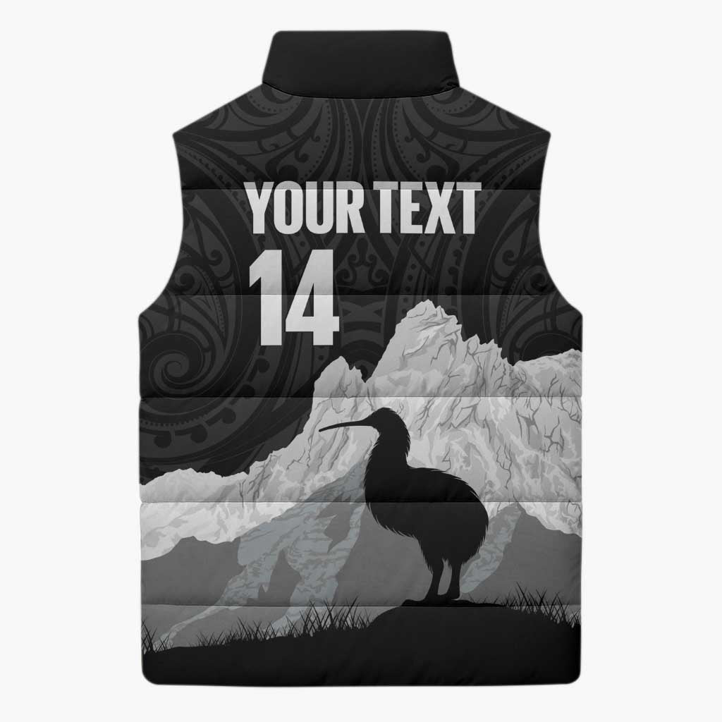 New Zealand South Island Football Custom Sleeveless Puffer Jacket Aoraki Mount Cook With Kiwi Maori Pattern